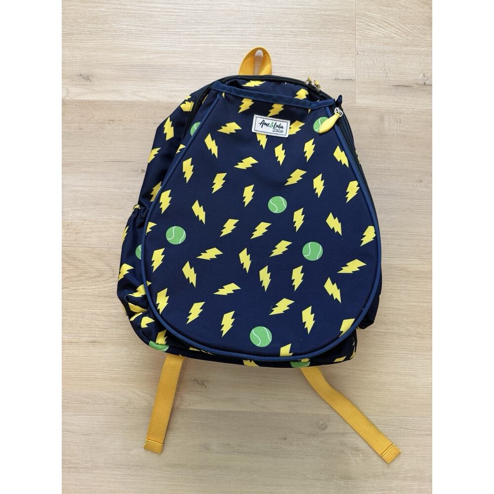 Ame & Lulu Kids Blue Tennis Bag Lightning Bolts & Tennis Balls Backpack